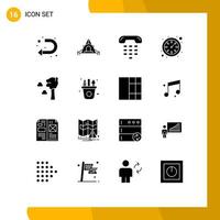 Pack of 16 Modern Solid Glyphs Signs and Symbols for Web Print Media such as nature arbor communication watch clock Editable Vector Design Elements