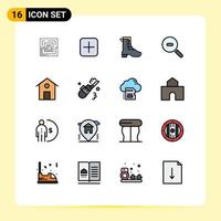 Group of 16 Flat Color Filled Lines Signs and Symbols for house zoom upload research spring Editable Creative Vector Design Elements