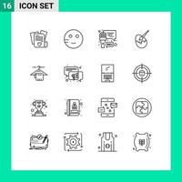 16 Universal Outlines Set for Web and Mobile Applications towel painting mic egg brush Editable Vector Design Elements