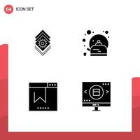 4 Universal Solid Glyph Signs Symbols of gear browser server tea website Editable Vector Design Elements