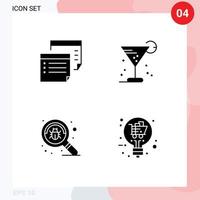 4 User Interface Solid Glyph Pack of modern Signs and Symbols of note straw plan drink find Editable Vector Design Elements