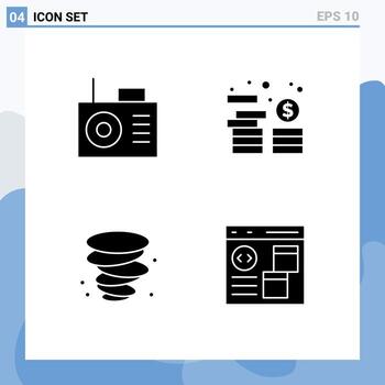 4 Universal Solid Glyph Signs Symbols of device app investment storm coding Editable Vector Design Elements