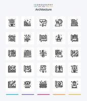 Creative Architecture 25 OutLine icon pack  Such As building. labour. paint brush. engineer. architect vector