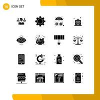 Pack of 16 creative Solid Glyphs of search service insurance royal offer Editable Vector Design Elements