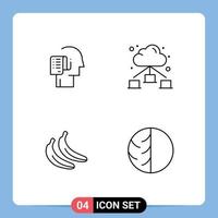 Mobile Interface Line Set of 4 Pictograms of human food schedule network dermatologist Editable Vector Design Elements