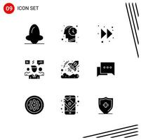 9 User Interface Solid Glyph Pack of modern Signs and Symbols of currency group arrow video discussion Editable Vector Design Elements