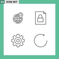 Pictogram Set of 4 Simple Filledline Flat Colors of globe create office document drawing Editable Vector Design Elements