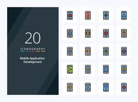 20 Mobile Application Development line Filled icon for presentation vector