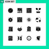 Mobile Interface Solid Glyph Set of 16 Pictograms of start film design countdown medical Editable Vector Design Elements