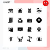 16 Thematic Vector Solid Glyphs and Editable Symbols of office document loving data rain Editable Vector Design Elements