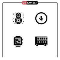 Pack of 4 Modern Solid Glyphs Signs and Symbols for Web Print Media such as day medical women celebrate user heartbeat Editable Vector Design Elements