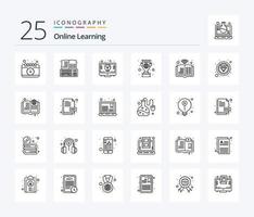 Online Learning 25 Line icon pack including cup. medal. keyboard. learn. online study vector