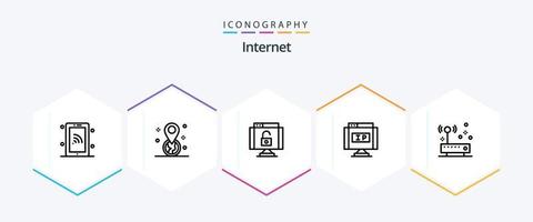 Internet 25 línea icono paquete incluso hardware. puntero. datos. ubicación. Internet vector