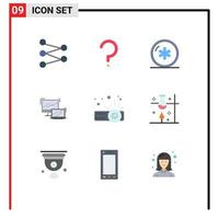 User Interface Pack of 9 Basic Flat Colors of device macbook health laptop computer Editable Vector Design Elements