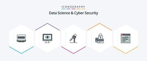 Data Science And Cyber Security 25 FilledLine icon pack including payment. card. video. banking. security vector