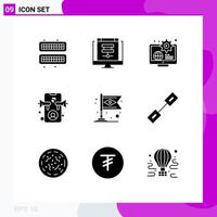 Modern Set of 9 Solid Glyphs Pictograph of online advertising sever ad education Editable Vector Design Elements