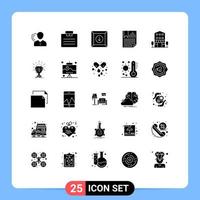 Set of 25 Vector Solid Glyphs on Grid for paper data business bookmark download Editable Vector Design Elements