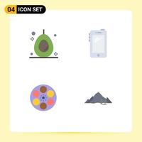 Mobile Interface Flat Icon Set of 4 Pictograms of avocado movie phone huawei tank Editable Vector Design Elements