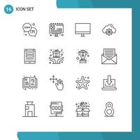 Group of 16 Outlines Signs and Symbols for internet computing devices gear cloud Editable Vector Design Elements