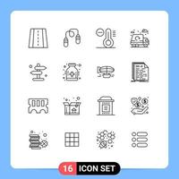 Pack of 16 creative Outlines of road direction decrease board garbage Editable Vector Design Elements