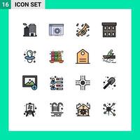 16 Thematic Vector Flat Color Filled Lines and Editable Symbols of office business software buildings university Editable Creative Vector Design Elements