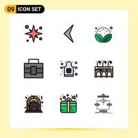 9 User Interface Filledline Flat Color Pack of modern Signs and Symbols of kitchen apron leaves tools briefcase Editable Vector Design Elements