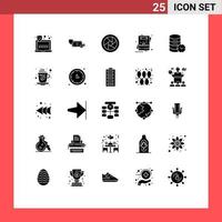 Group of 25 Modern Solid Glyphs Set for page eid money invitation camera lenses Editable Vector Design Elements