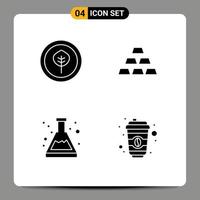 4 Thematic Vector Solid Glyphs and Editable Symbols of bio chemistry bricks stack coffee Editable Vector Design Elements