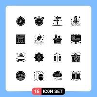 16 Universal Solid Glyphs Set for Web and Mobile Applications goal chart board business arrow Editable Vector Design Elements