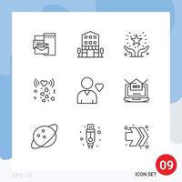 User Interface Pack of 9 Basic Outlines of signal love shops heart hands support Editable Vector Design Elements