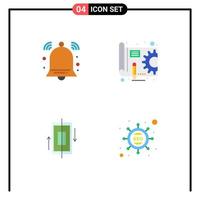 Set of 4 Vector Flat Icons on Grid for alert synchronization signal pen phone Editable Vector Design Elements