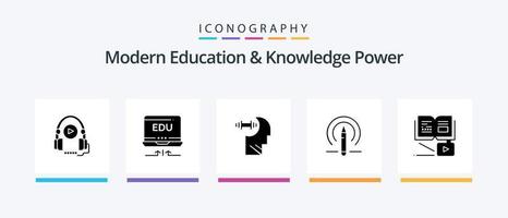 Modern Education And Knowledge Power Glyph 5 Icon Pack Including knowledge. tools. training. education. learining. Creative Icons Design vector