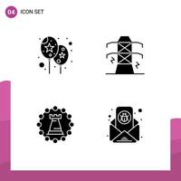 Pack of 4 creative Solid Glyphs of balloon tower electricity tower strategy Editable Vector Design Elements