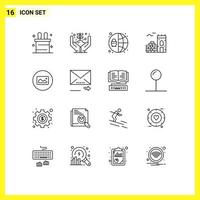 Pack of 16 Modern Outlines Signs and Symbols for Web Print Media such as forward ui seo basic image Editable Vector Design Elements