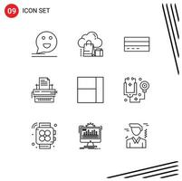 Set of 9 Modern UI Icons Symbols Signs for letter user bag interface credit Editable Vector Design Elements