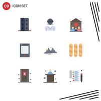 Mobile Interface Flat Color Set of 9 Pictograms of hill tablet woman phone devices Editable Vector Design Elements