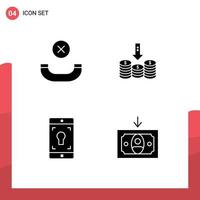 Pack of 4 Modern Solid Glyphs Signs and Symbols for Web Print Media such as call mobile coins down screen Editable Vector Design Elements