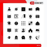 25 Thematic Vector Solid Glyphs and Editable Symbols of luggage picture mechanism image point Editable Vector Design Elements