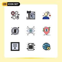 Set of 9 Modern UI Icons Symbols Signs for transaction look gear eye nuts no peanuts Editable Vector Design Elements