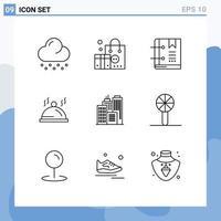 Mobile Interface Outline Set of 9 Pictograms of business servise bookmark pallat hotel Editable Vector Design Elements