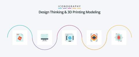 Design Thinking And D Printing Modeling Flat 5 Icon Pack Including core. server. brower. . s vector