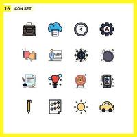 Mobile Interface Flat Color Filled Line Set of 16 Pictograms of competition box circle gear navigation Editable Creative Vector Design Elements