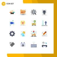 Pack of 16 creative Flat Colors of insect setting internet website seo Editable Pack of Creative Vector Design Elements