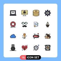 Modern Set of 16 Flat Color Filled Lines and symbols such as lifebuoy circle food skill management Editable Creative Vector Design Elements