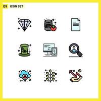 Group of 9 Filledline Flat Colors Signs and Symbols for cell monitor data computer hat Editable Vector Design Elements