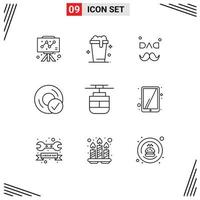 Pack of 9 creative Outlines of tram disc dad devices computers Editable Vector Design Elements