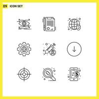 User Interface Pack of 9 Basic Outlines of cancer development globe design browser Editable Vector Design Elements