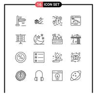 16 User Interface Outline Pack of modern Signs and Symbols of business homepage personal browser electrical plug Editable Vector Design Elements