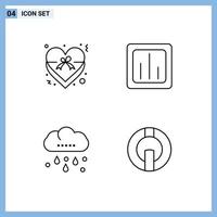 Group of 4 Modern Filledline Flat Colors Set for heart cloud ribbon graph rainy Editable Vector Design Elements