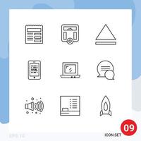 Modern Set of 9 Outlines Pictograph of chat design eject web secure Editable Vector Design Elements